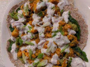 Vegan Buffalo Cauliflower with Garlic Yogurt Sauce