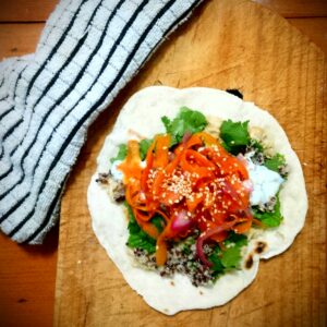 Homemade Flatbread with Quinoa, Quick-Pickled Veg & Herbs